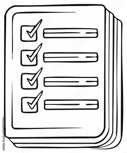 Checklist with checkmarks illustration to do list in hand drawn black and white style
