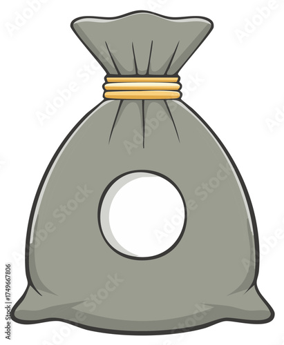 Gray Money Bag with Circular Cutout and Gold Tie