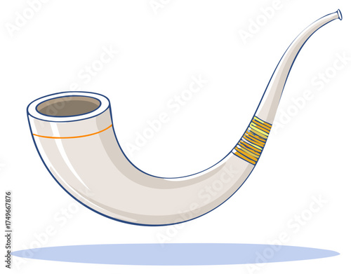 Isolated Kiseru pipe illustration with subtle shadows on white background. Asian smoking tool element for digital projects
