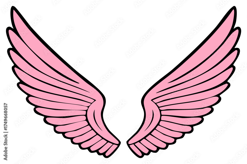 Obraz premium Cute Stylized Pink Angel Wings Cartoon Illustration Graphic