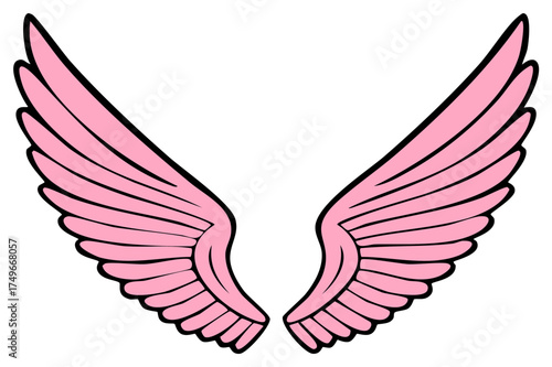 Cute Stylized Pink Angel Wings Cartoon Illustration Graphic