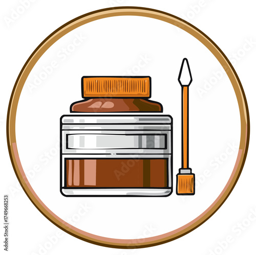 Vector icon of a cosmetic pomade jar with an applicator brush