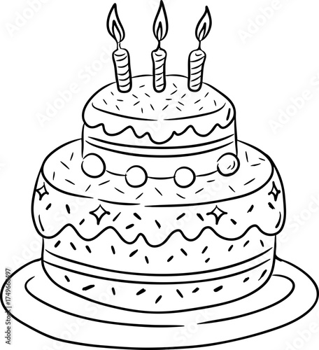 Hand Drawn Birthday Cake with Candles