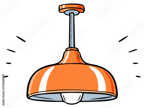 Cartoon illustration of an orange ceiling light fixture with light