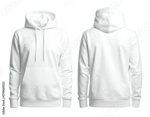 Blank white hoodie, front and back view (7)