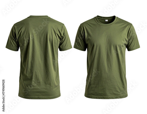 Front and back view of a plain olive green t-shirt (5)