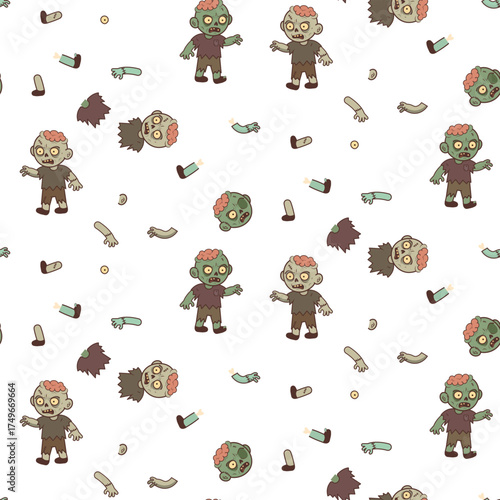 Creepy yet fun zombie characters, walking dead. Halloween pattern.