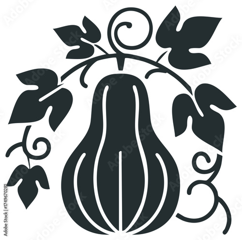 Elegant gourd silhouette with winding leaves and tendrils autumn harvest decoration