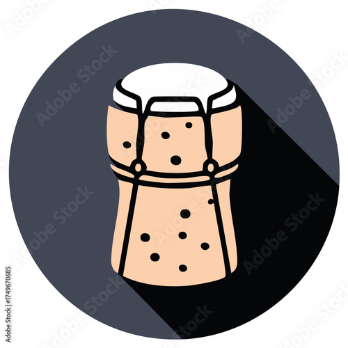 Champagne Cork with Wire Cage, Flat Design Icon with Long Shadow