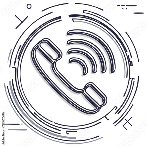 Outline Drawing of Phone Receiver with Wireless Signals