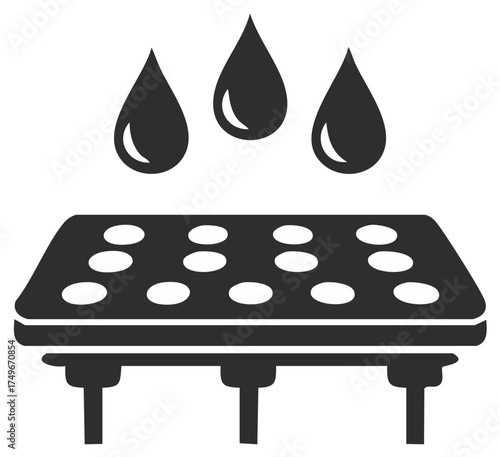 Water Drops Falling on Table with Holes Vector, Cleaning System Graphic Black and White Design Element