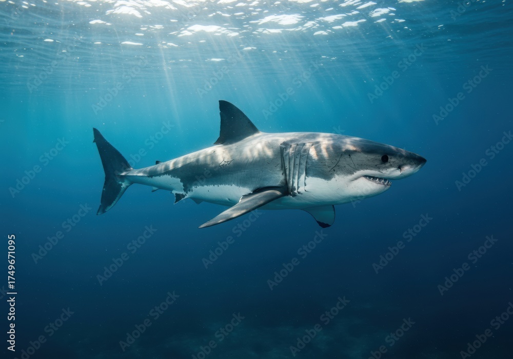 Fototapeta premium Great White Shark in the Blue Depths