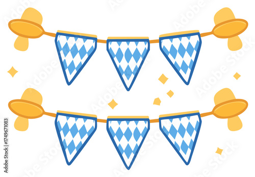 Bavarian flag bunting decoration with diamond pattern and yellow embellishments