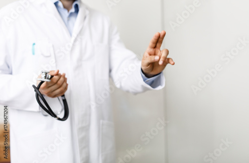 Close-up of a doctor with a...