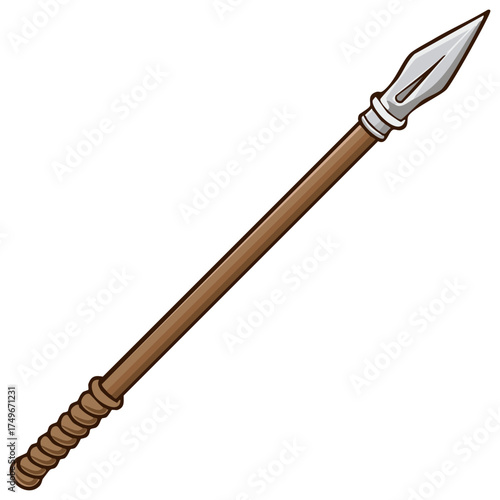 Isolated Wooden Spear Cartoon Illustration Antique Weapon Handcrafted Javelin Warrior