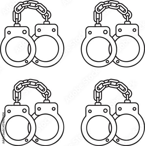 Set of Handcuff Outline vector illustration isolated On Transparent Background
