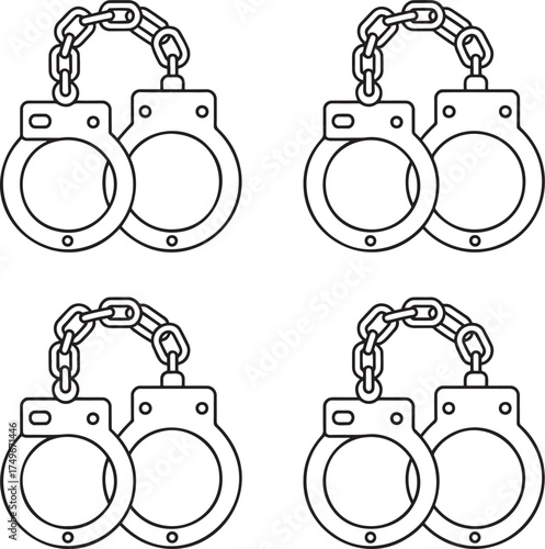 Set of Handcuff Outline vector illustration isolated On Transparent Background