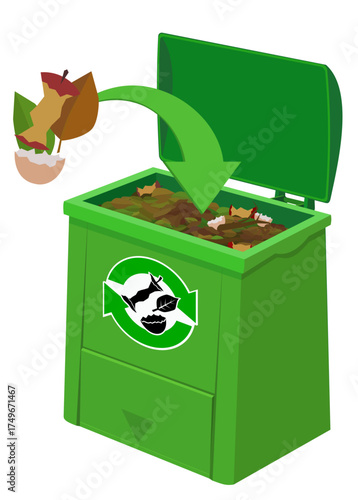 Compost bin where green waste is added to the compost (cut out)