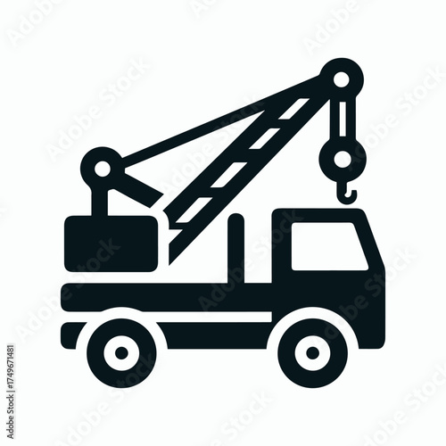 Monochrome Flat Design Tow Truck or Crane Service Icon

