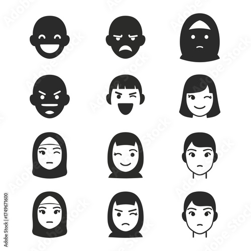 Diverse Facial Expressions - A Collection of Vector Icons Depicting Various Emotions.