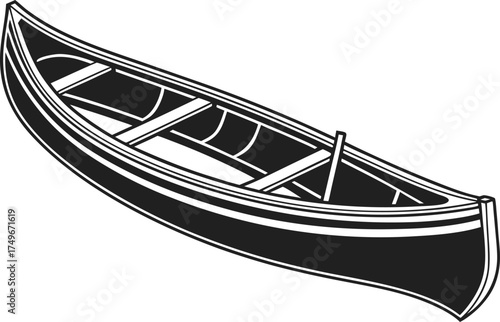 Vector art of a black and white illustration of a canoe