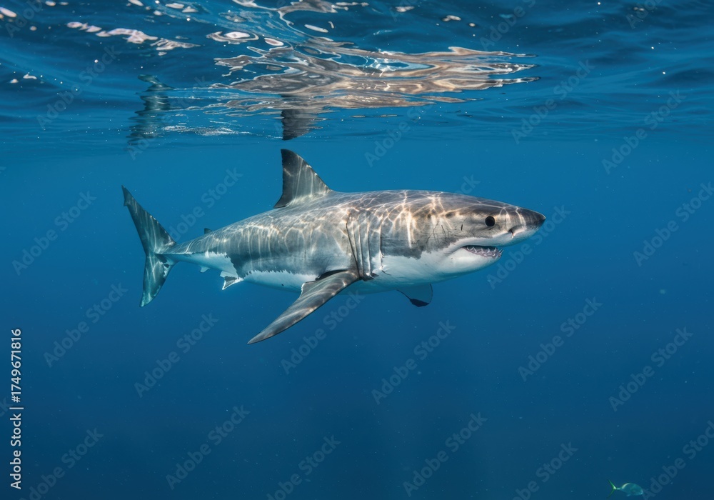 Fototapeta premium Great White Shark in the Blue Depths