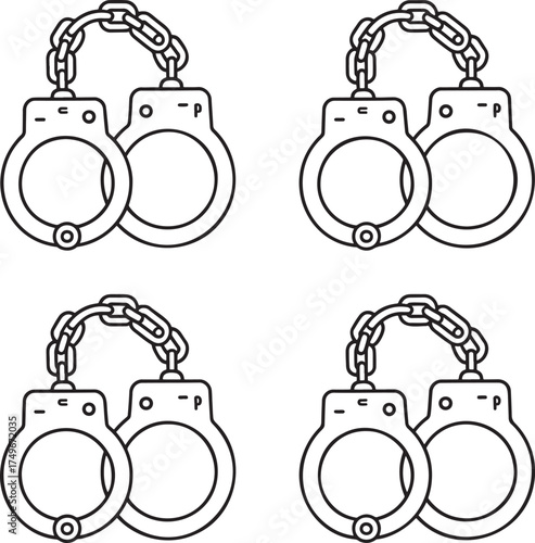 Set of Handcuff Outline vector illustration isolated On Transparent Background