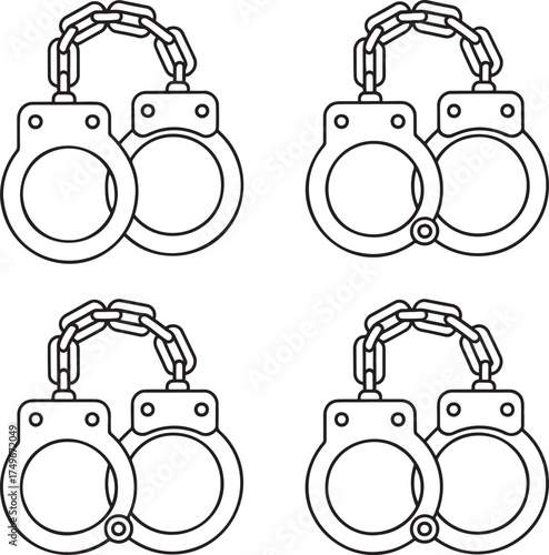 Set of Handcuff Outline vector illustration isolated On Transparent Background