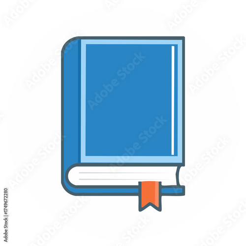 Vector icon of a closed blue hardcover book with a bookmark