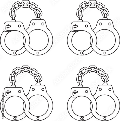 Set of Handcuff Outline vector illustration isolated On Transparent Background