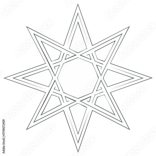 Intricate eight-pointed star line art, abstract geometric pattern, spiritual symbol design element