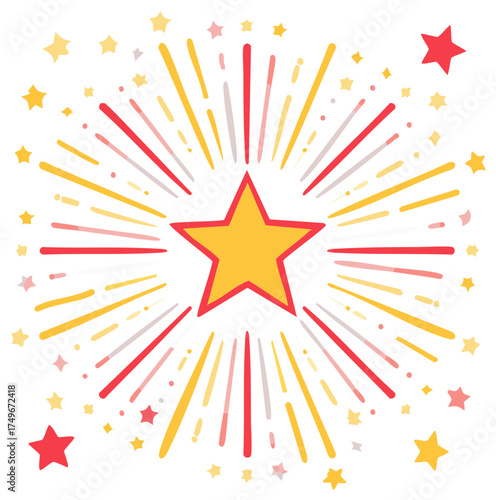 Burst of Stars Gold and Red Festive Celebration Party Decorations Graphic Illustration
