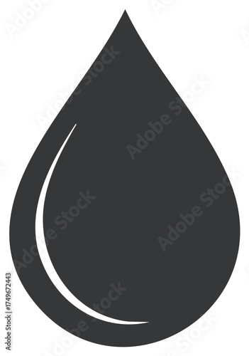 Dark Oil Droplet Glyph Shape, Liquid Drop Graphic Design Element, Water Symbol, Tear, Minimalist Icon