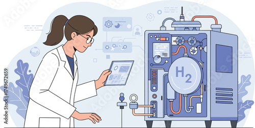 Scientist Analyzing Hydrogen Fuel Cell Technology Development