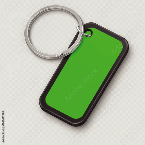 Blank Green Keychain with Silver Key Ring Template.