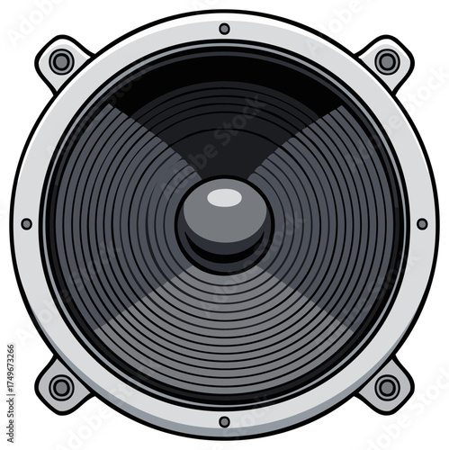 Loudspeaker Audio Equipment Illustration with Metallic Silver Frame and Circular Design