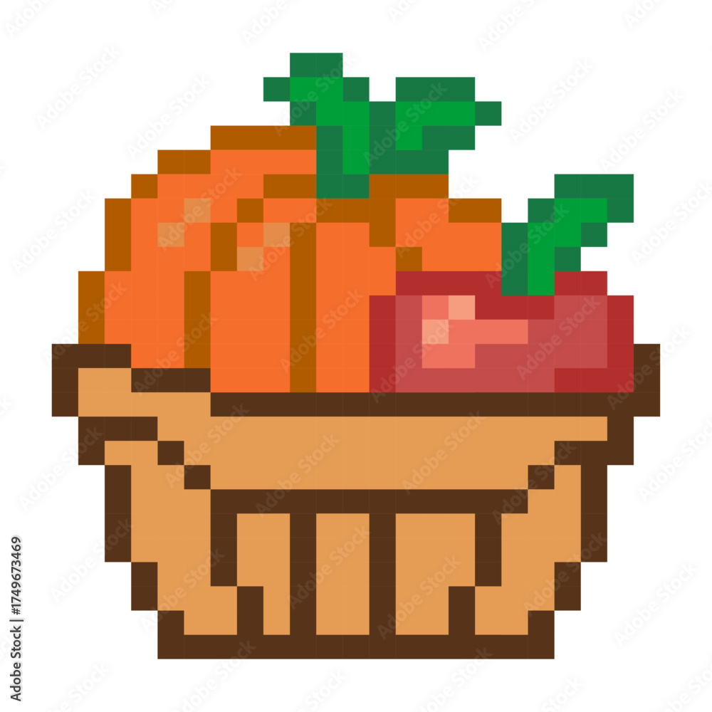 Obraz premium Pumpkin Apple Basket Pixel Art