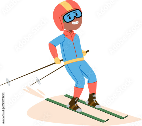 Smiling Skier in Action