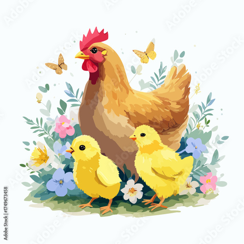 Kükenfamilie auf der Blumenwiese
