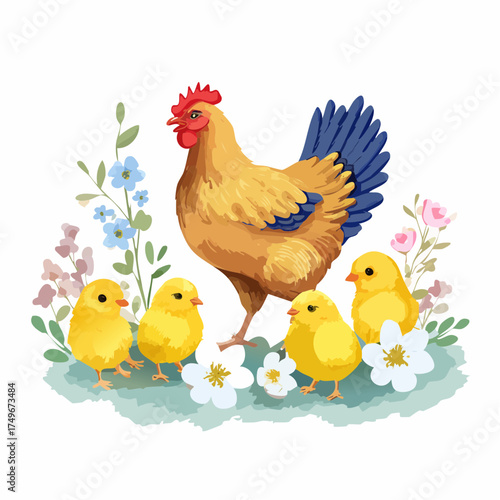 Kükenfamilie auf der Blumenwiese