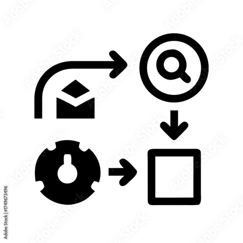 Workflow automation process with email, search, settings, and data input