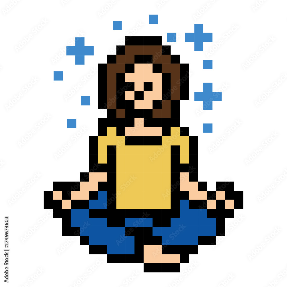 Fototapeta premium Woman Meditating Peacefully Pixel Art