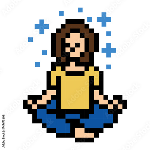 Woman Meditating Peacefully Pixel Art