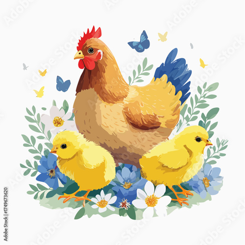 Kükenfamilie auf der Blumenwiese