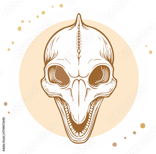 Mystical Creature Skull Illustration with Open Jaw and Intricate Bone Details