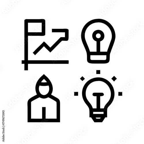 Icon set displaying business goals, ideas, and human resources