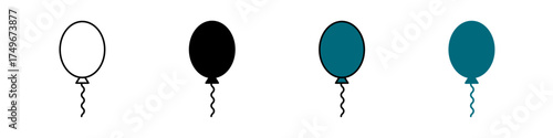 Balloon icon shown in stroke outline, solid fill, flat color, and shaded color style. Ideal for party, celebration, birthday, event decoration, fun and festive designs.
