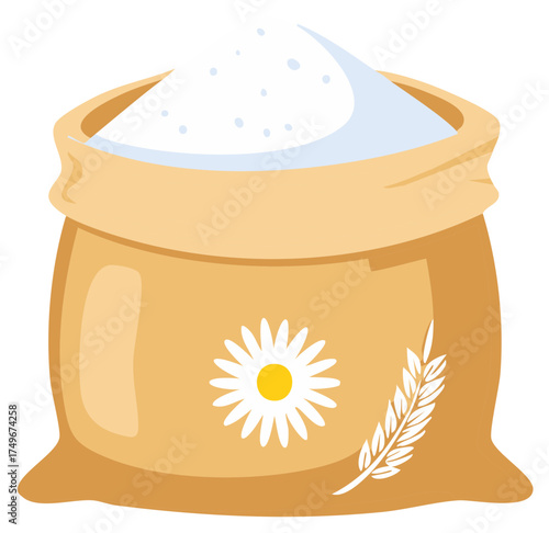 Sack of Flour with Wheat and Daisy Illustration