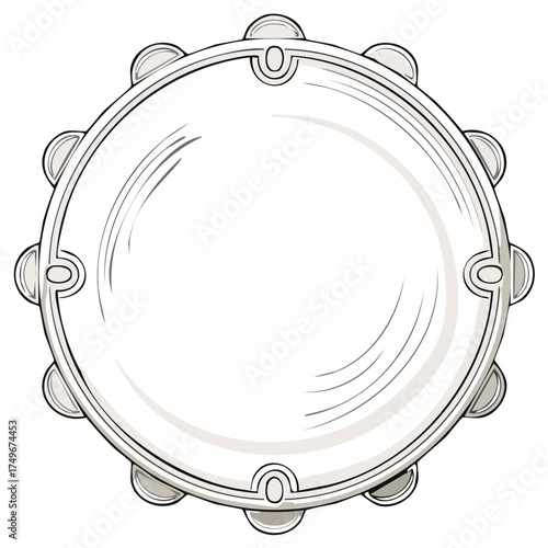 Overhead View of a Cartoon Tambourine Musical Instrument, Isolated
