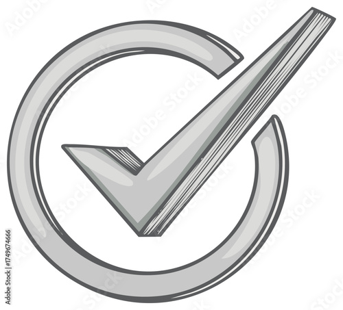 Monochrome Check Mark Approval Graphic in Circular Border Symbolizing Confirmation and Validation
